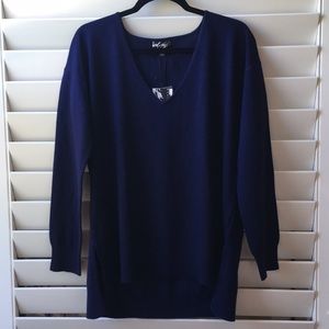 NWT LORD & TAYLOR Navy Merino V-neck Sweater